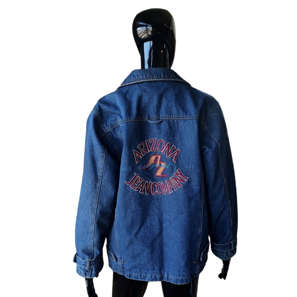 Vintage 90s Arizona Jean Company Flannel Lined Denim Barn Coat | Size L / 14
